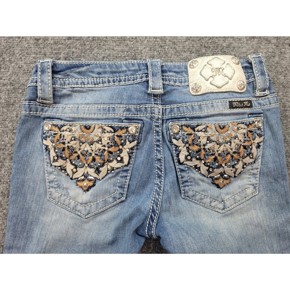 Miss Me Signature Bootcut Jeans Blue Embroidered Sequin Size 26 Inseam 33